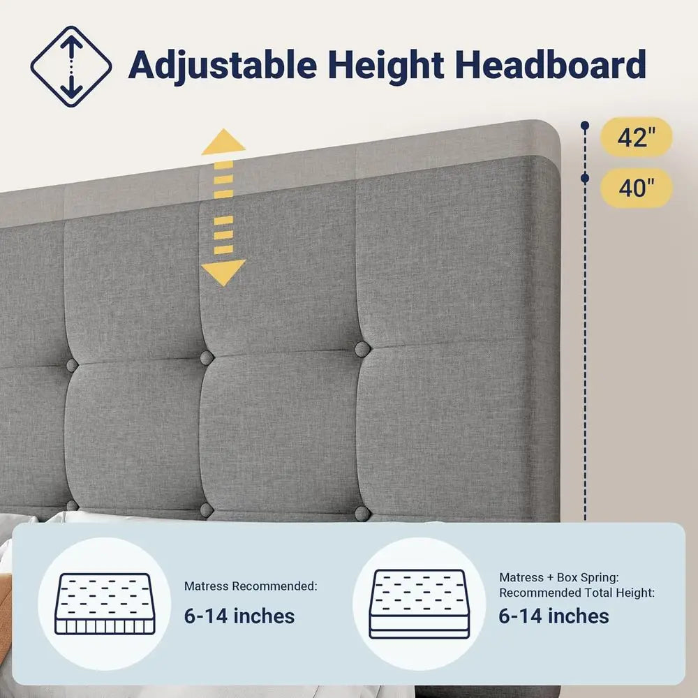 Upholstered Platform Bed With Four Drawers Button Tufted