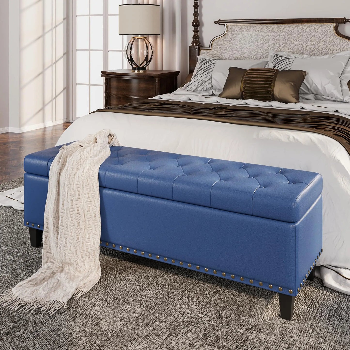 Vabches Faux Leather Storage Ottoman Bench For Living Room