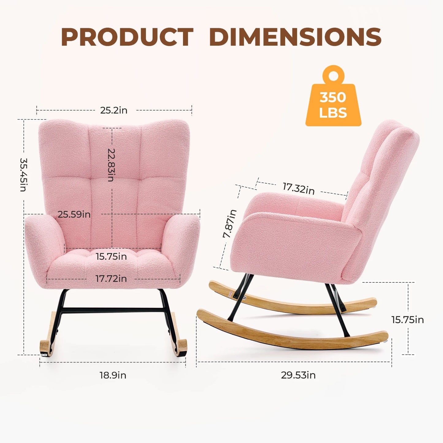 JHK Teddy Upholstered Saucer Rocking Chair With High Backrest