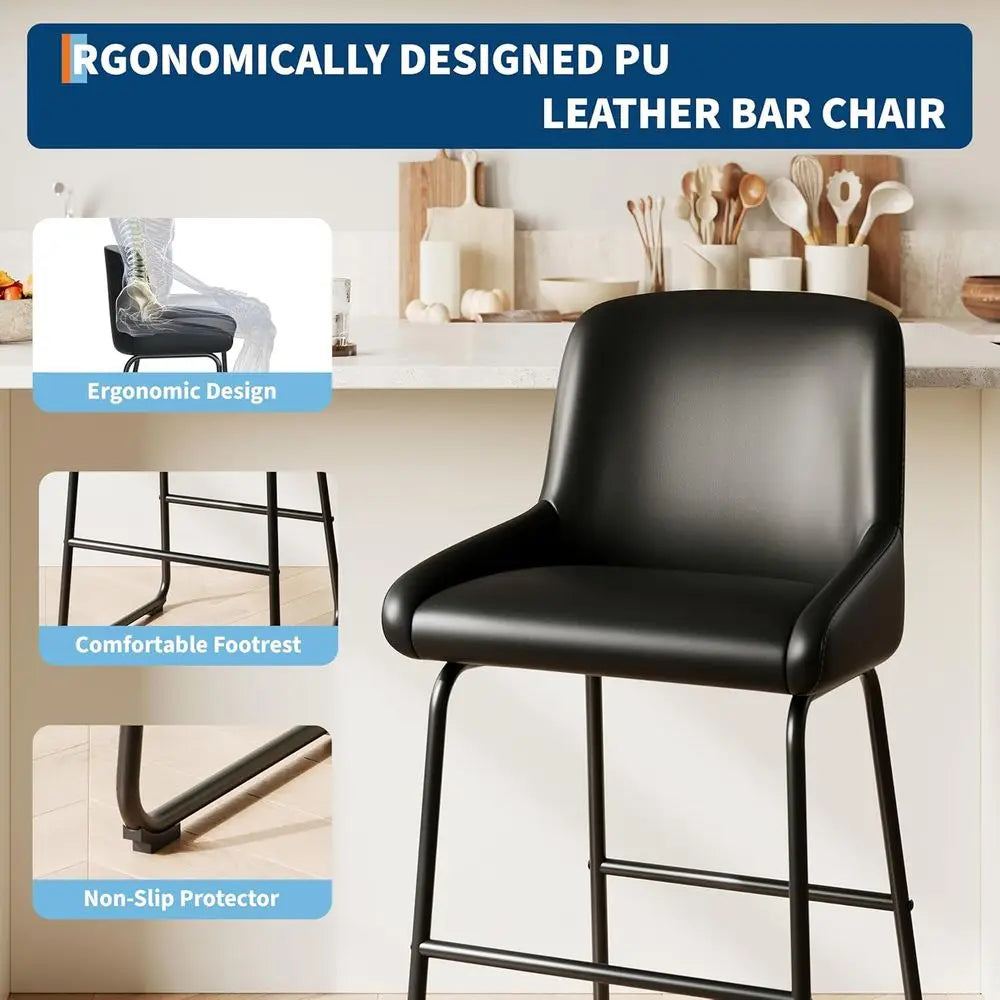 Three Piece Counter Height Bar Stools With PU Leather Backrest