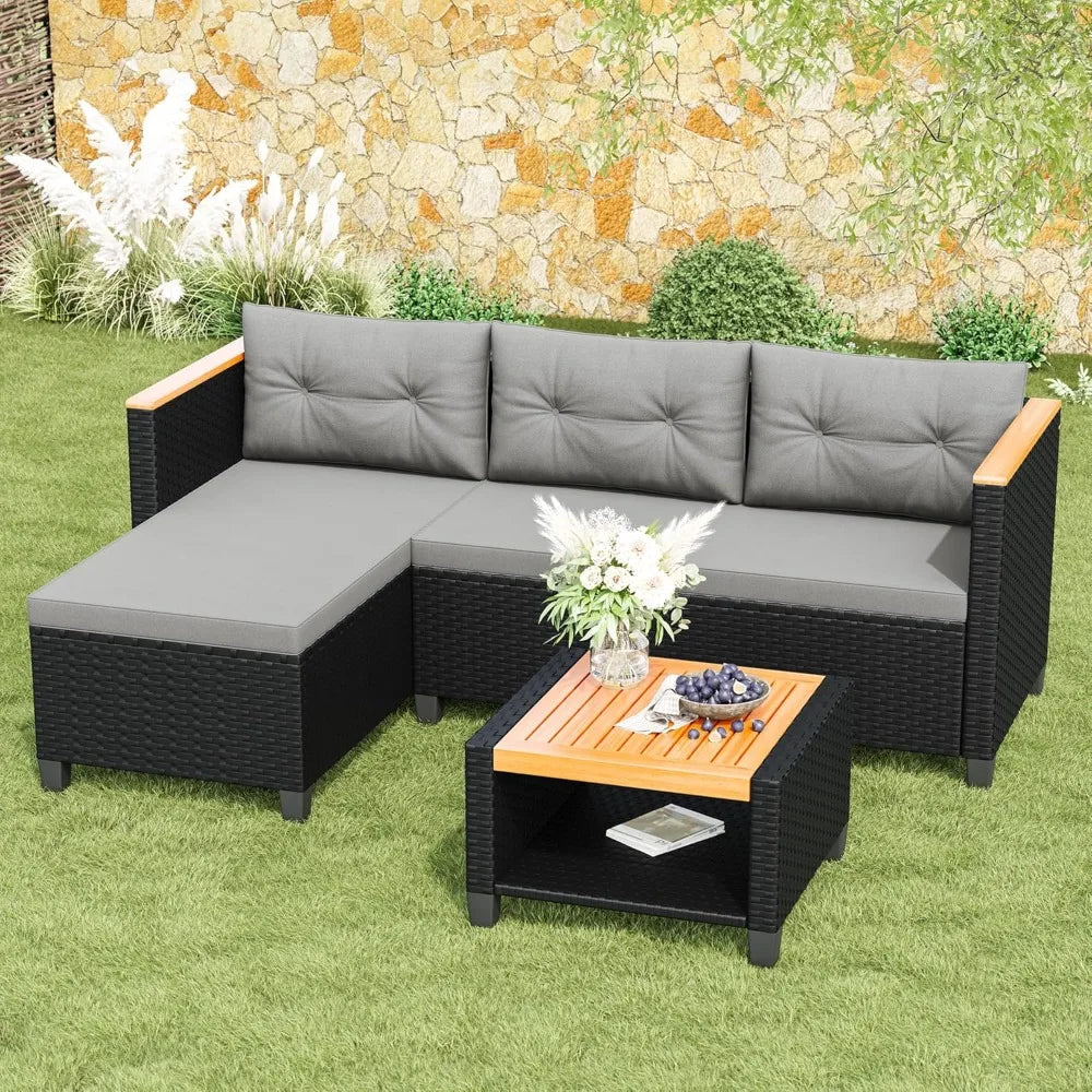 HUANZHUANG Wisteria Lane 3 Piece Rattan Outdoor Patio Set