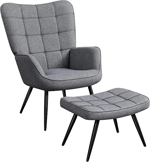 MKDK Modern Accent Chair With Ottoman Set High Back Metal Legs Oversized Lounge Chair