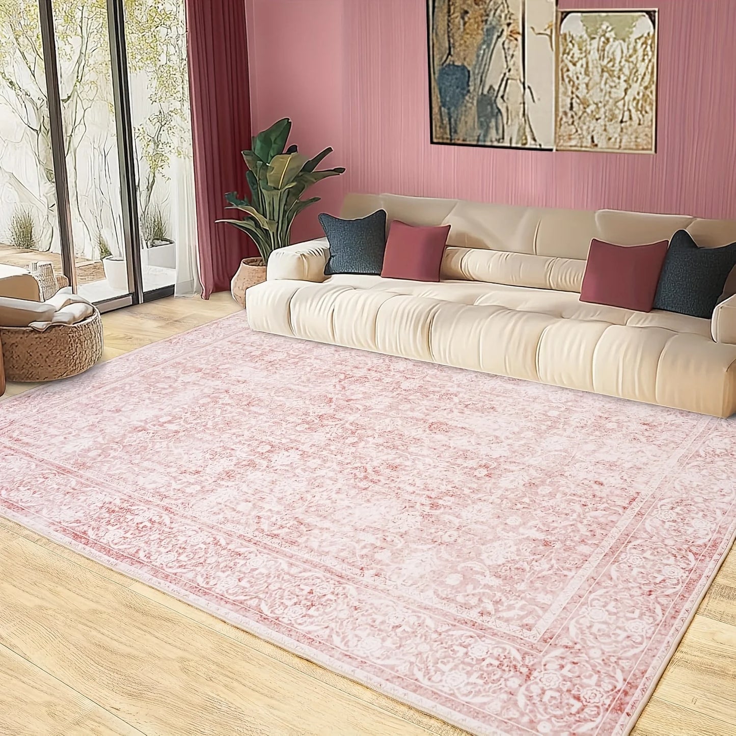NONEDesign Floral Area Rug for Living Room Washable Vintage Style