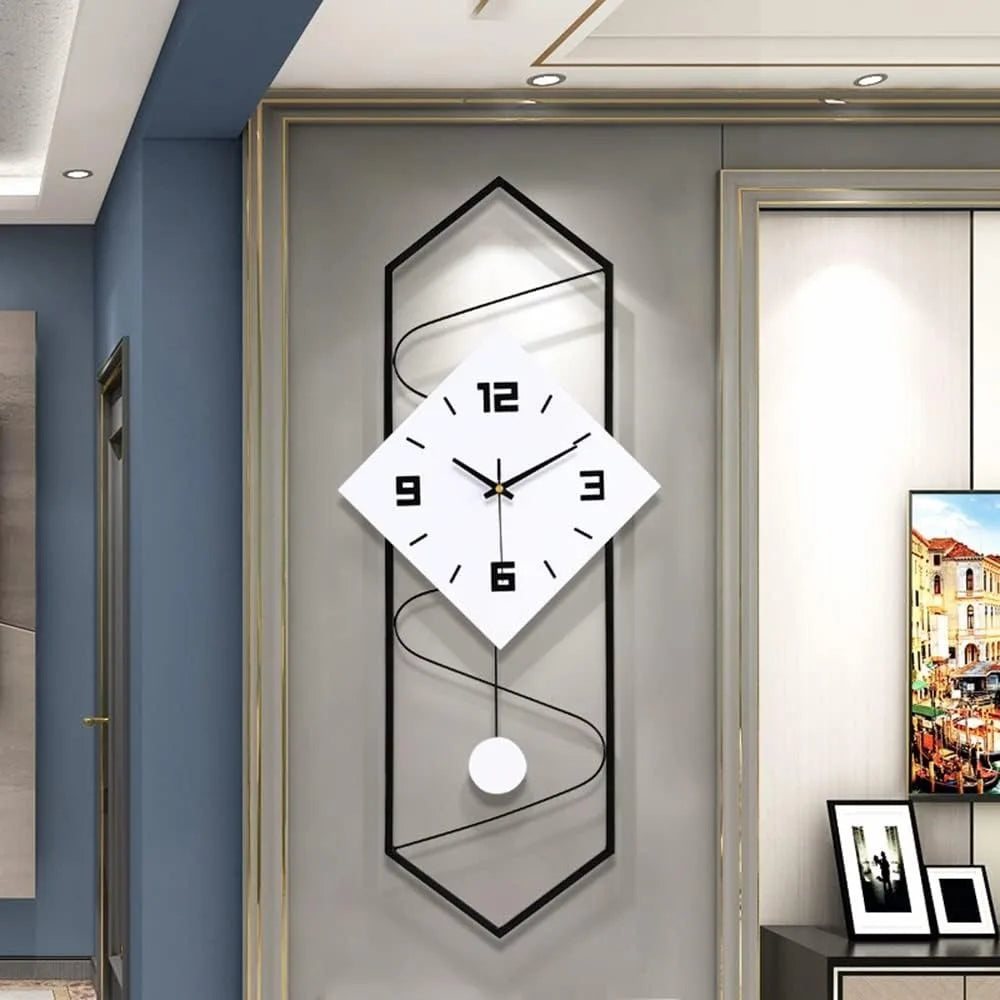 Quartz Silent Wall Clock Modern Metal Pendulum Decor