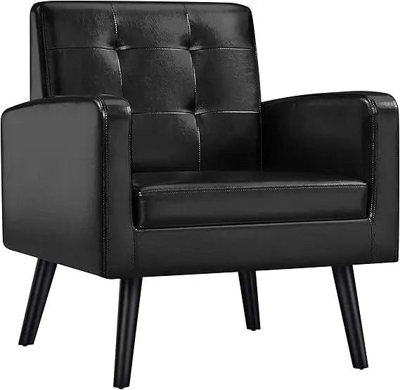 LZJV Mid-Century Faux Leather Tufted Back Accent Chair