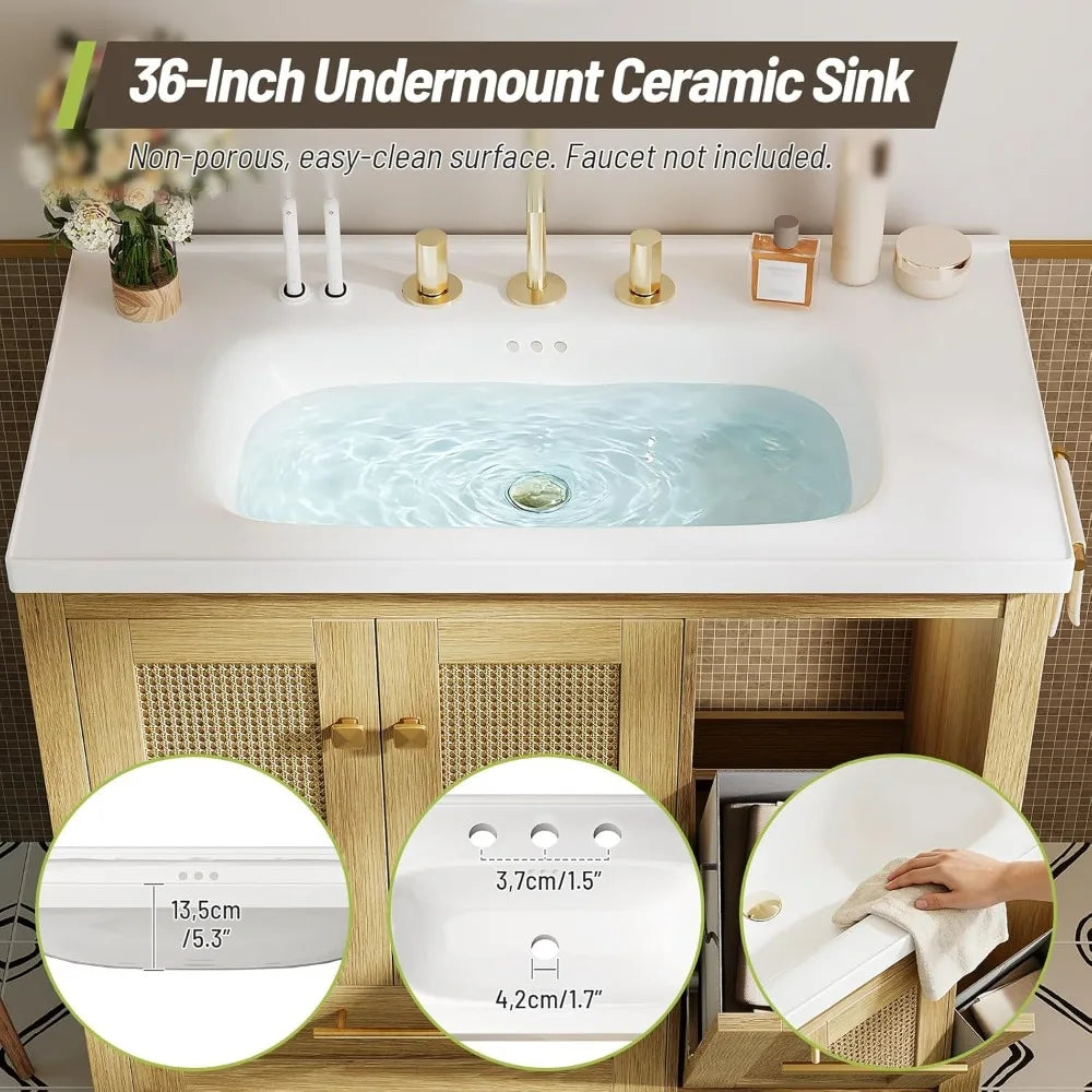 Freestanding Bathroom Vanity With Ceramic Sink And Storage
