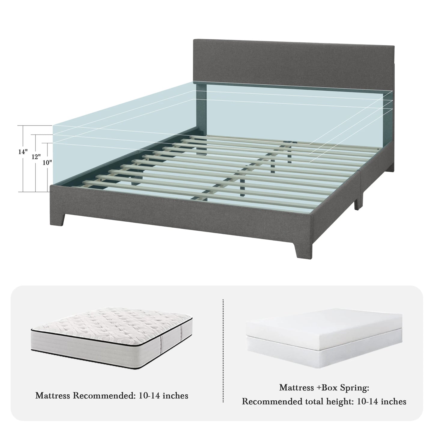 HOOMIC Upholstered Bed Frame With Adjustable Headboard Soft Linen