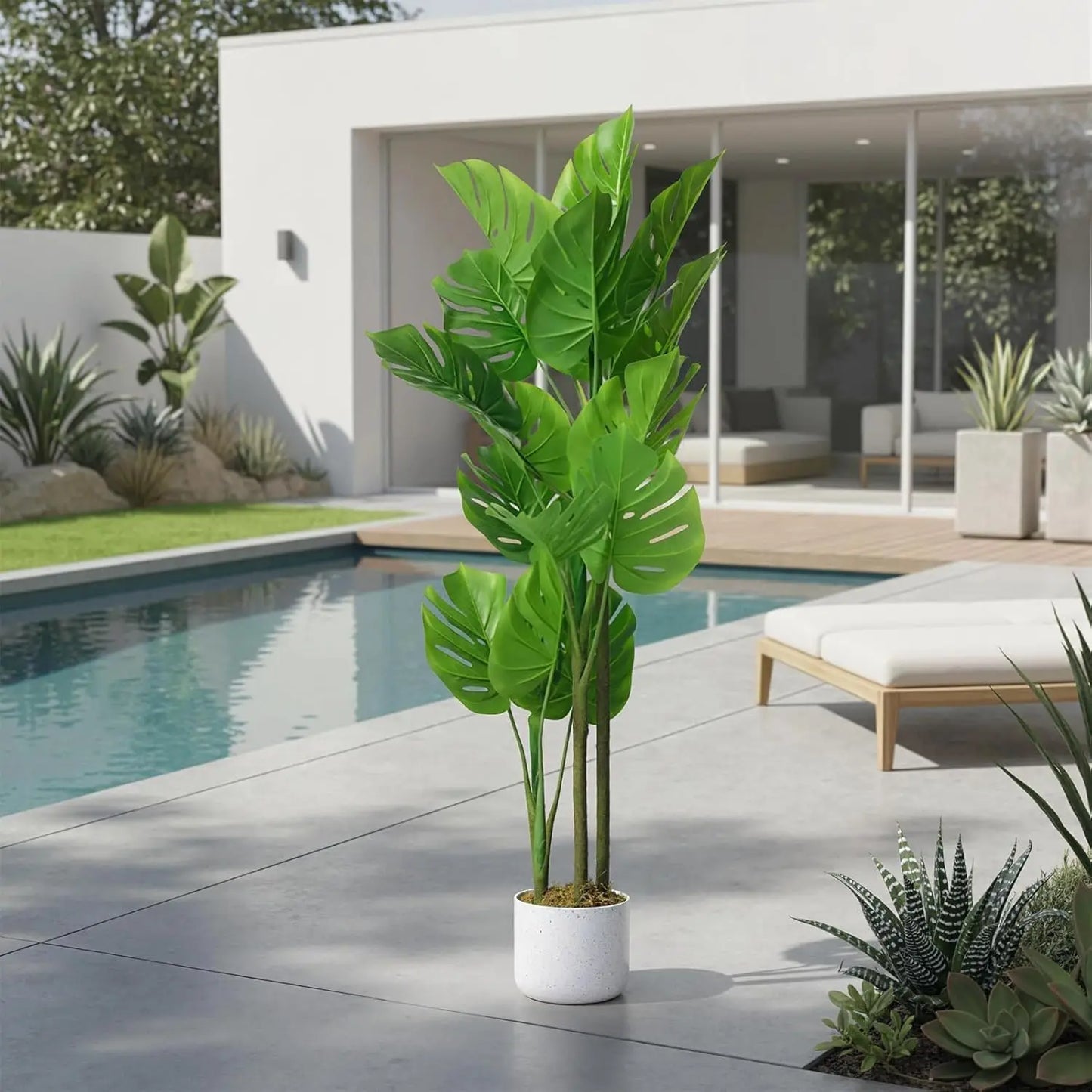 HiMISSCN Monstera Deliciosa Artificial Plant In Pot