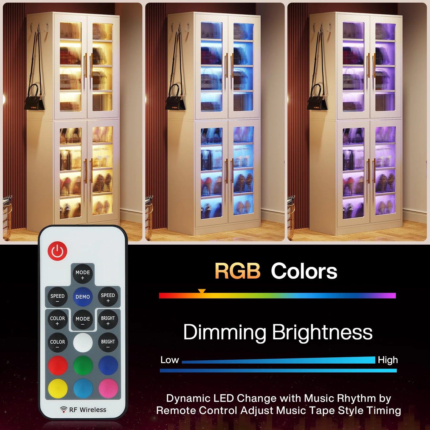 Tribesigns Tall Eight Tier Shoe Cabinet With Acrylic Doors And LED Lights