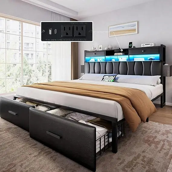 DAFIFY Upholstered Platform Bed Frame With Storage Drawers
