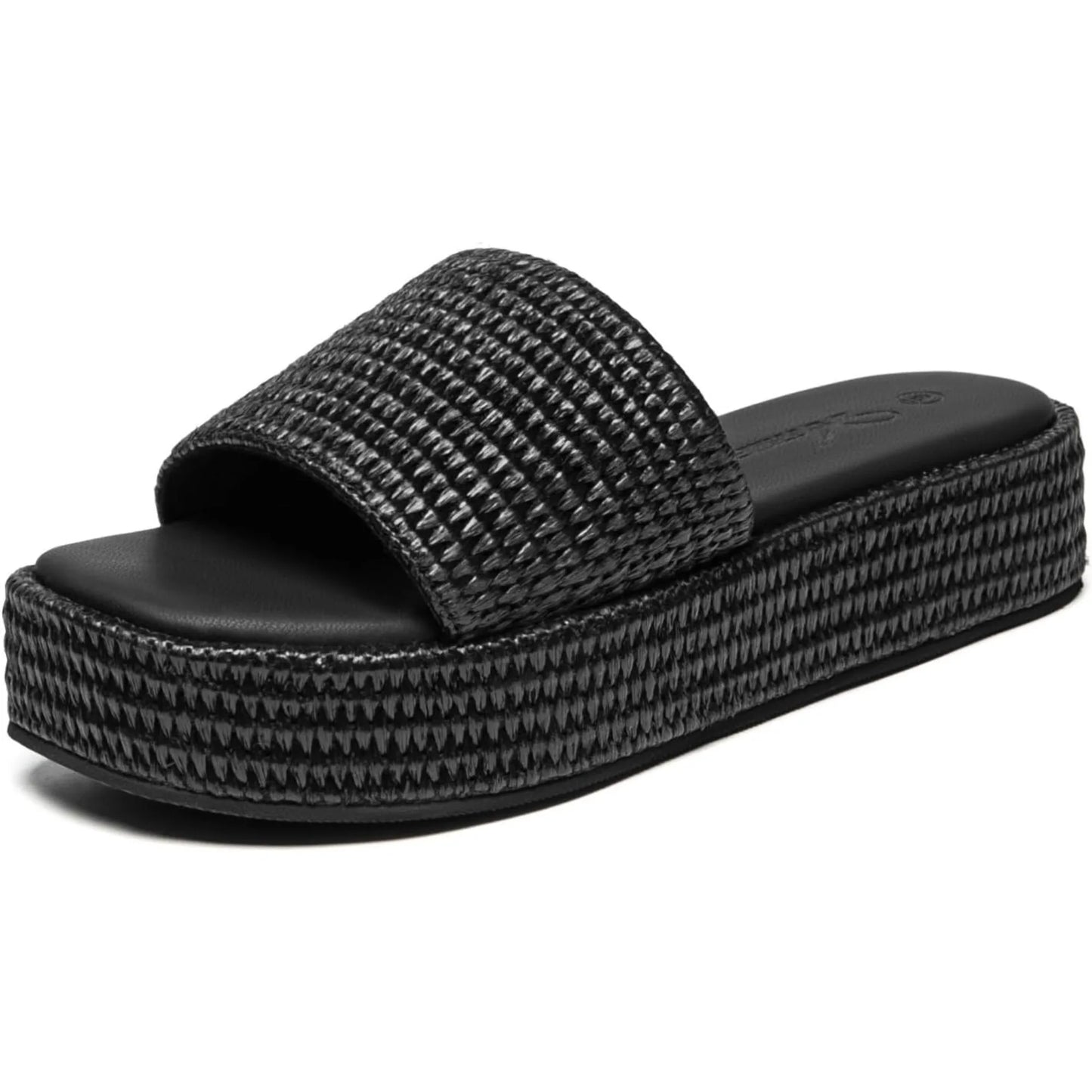 Athlefit Women's Platform Raffia Sandals Open Toe Slip On Beach