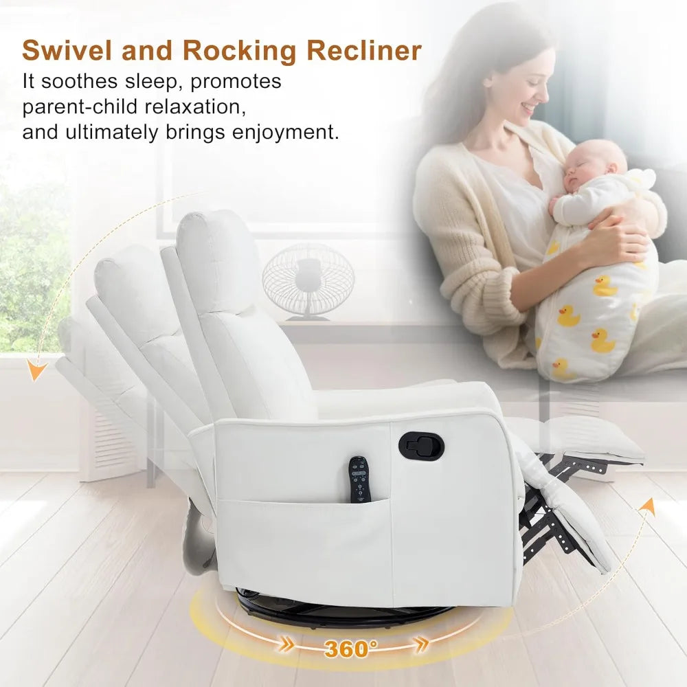 Manual Swivel Rocker Recliner Chair With Massage And Heat