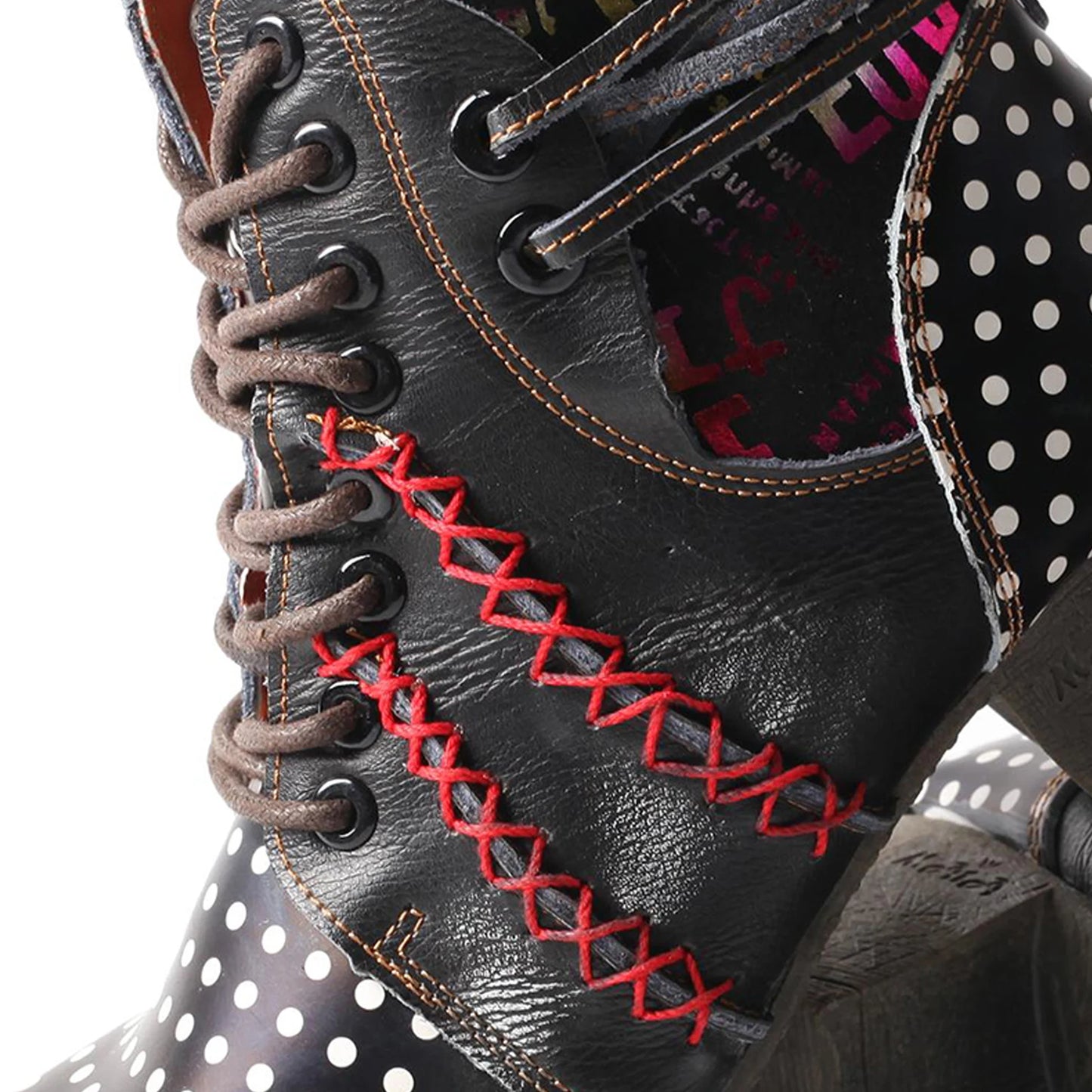TMA EYES Polka Dot Leather Moccasin Stitch Ankle Boots