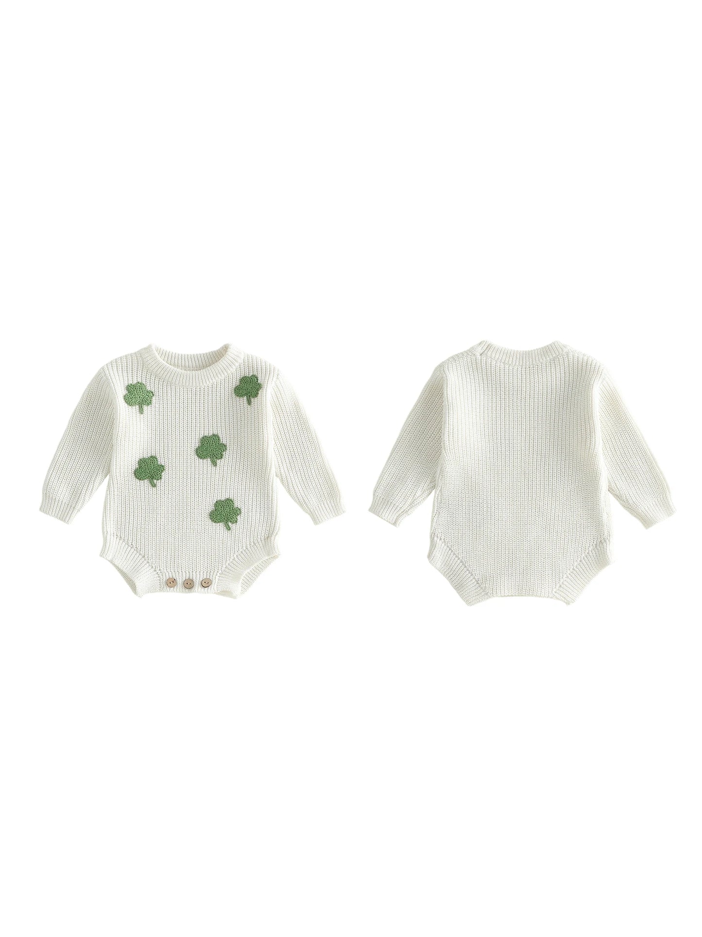 NONECN Adorable Newborn Romper Featuring Shamrock Embroidery