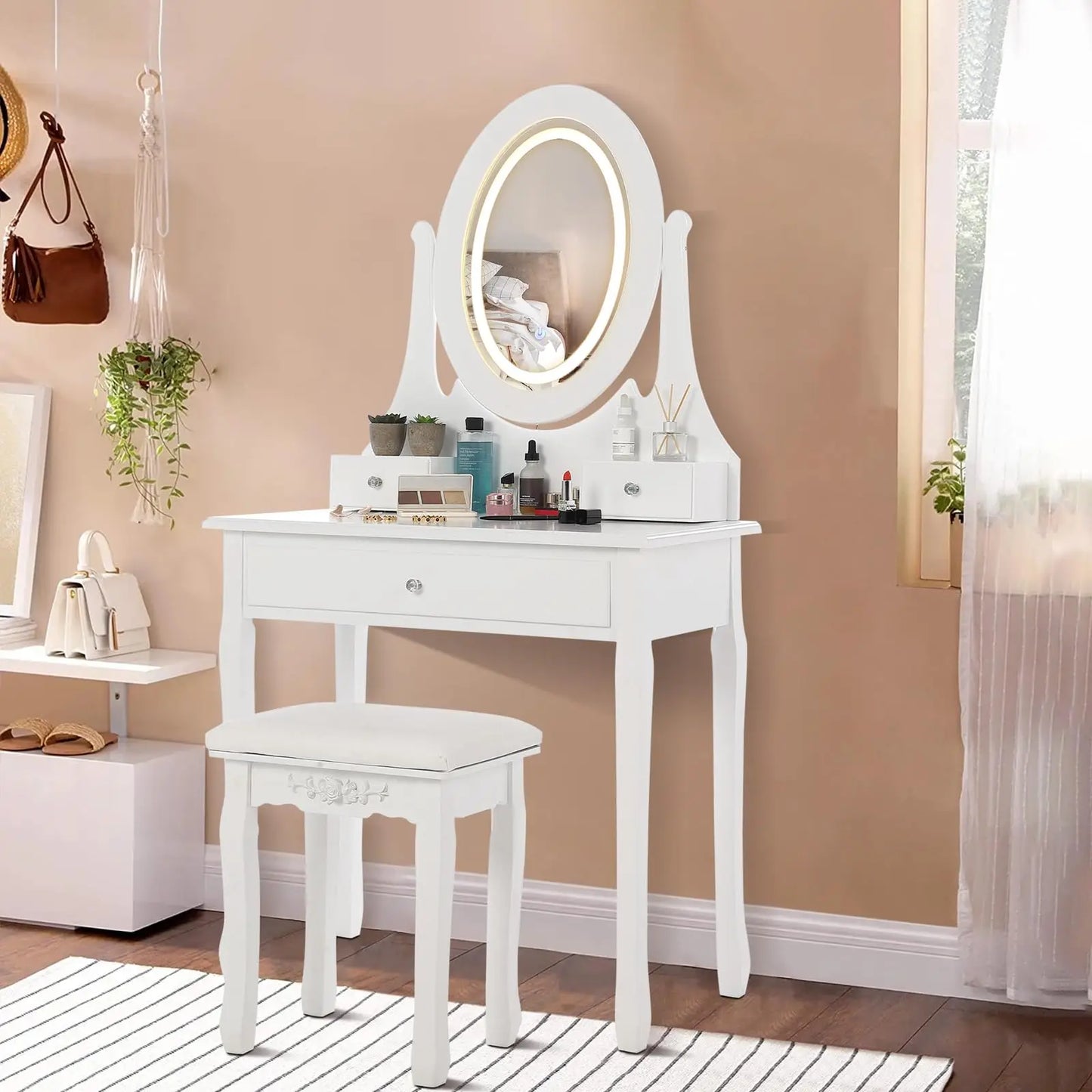 HiMISS Vanity Desk With Mirror And LED Lights