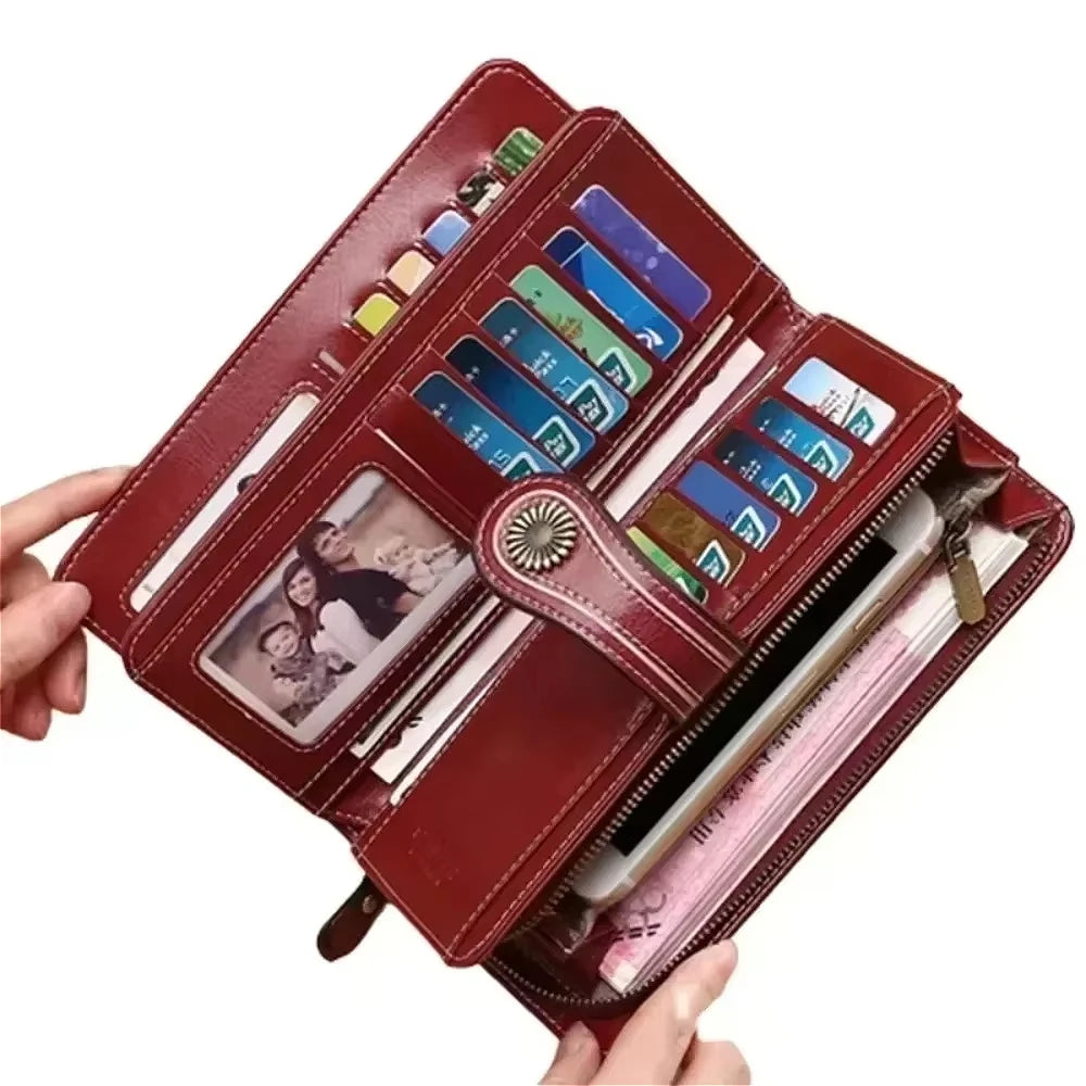 NONECN Anti-Theft PU Leather Women Wallet Long Zipper