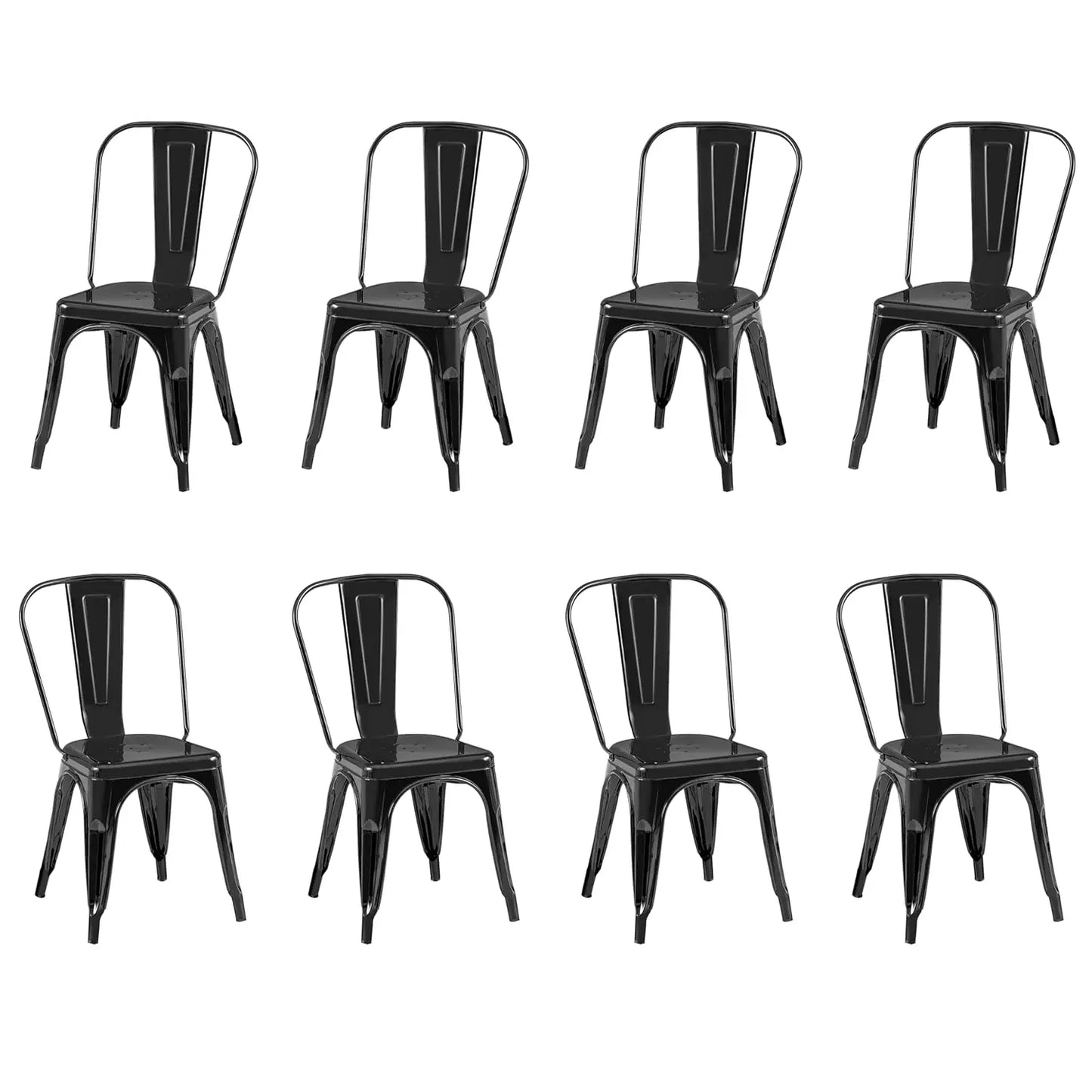 Industrial Metal Dining Chairs Set Of 8 Stackable High Back