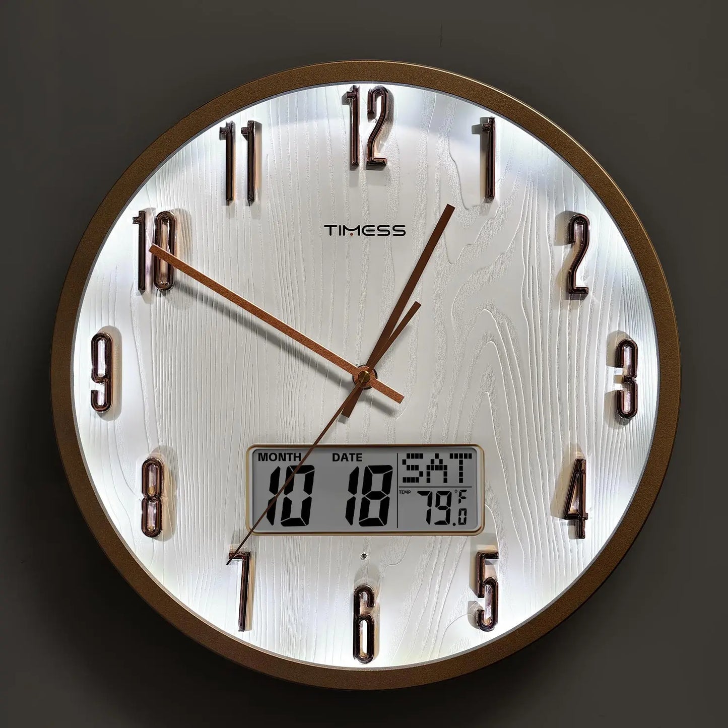 TIMESS Luminous Voice Activated Wall Clock With Perpetual Calendar