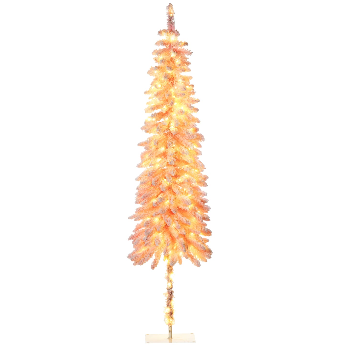 HomCom Pencil Prelit Artificial Christmas Tree With Snow Flocked Branches