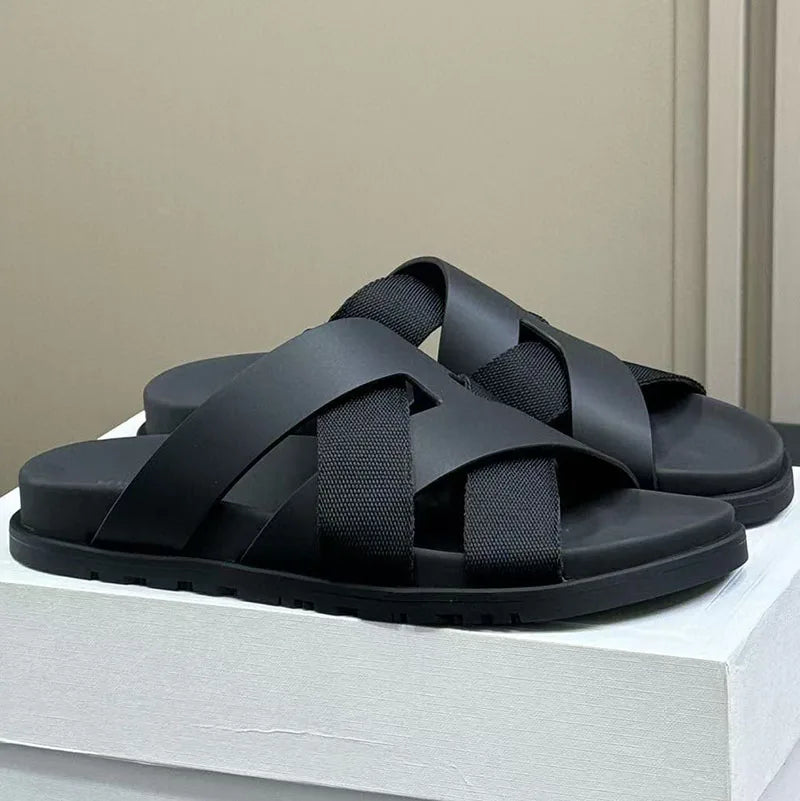 Braided Calfskin Sandals Leather Slippers For Women Beach Vacation