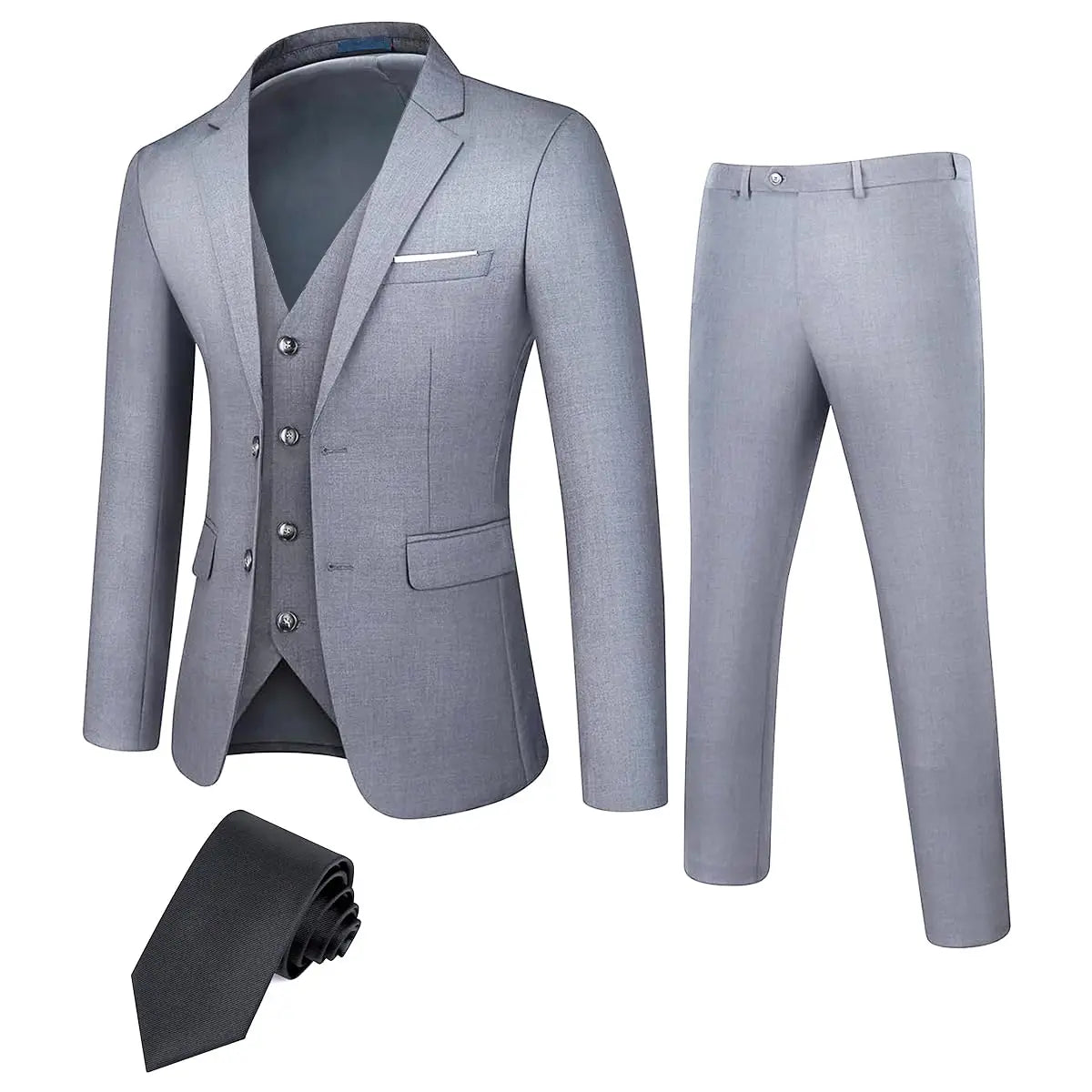 Men's Business Suit Set With Tuxedo Jacket And Trousers