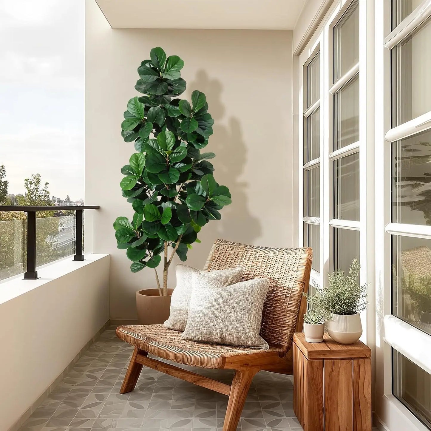 HiMISS Fiddle Leaf Fig Tree Artificial In White Planter Pot