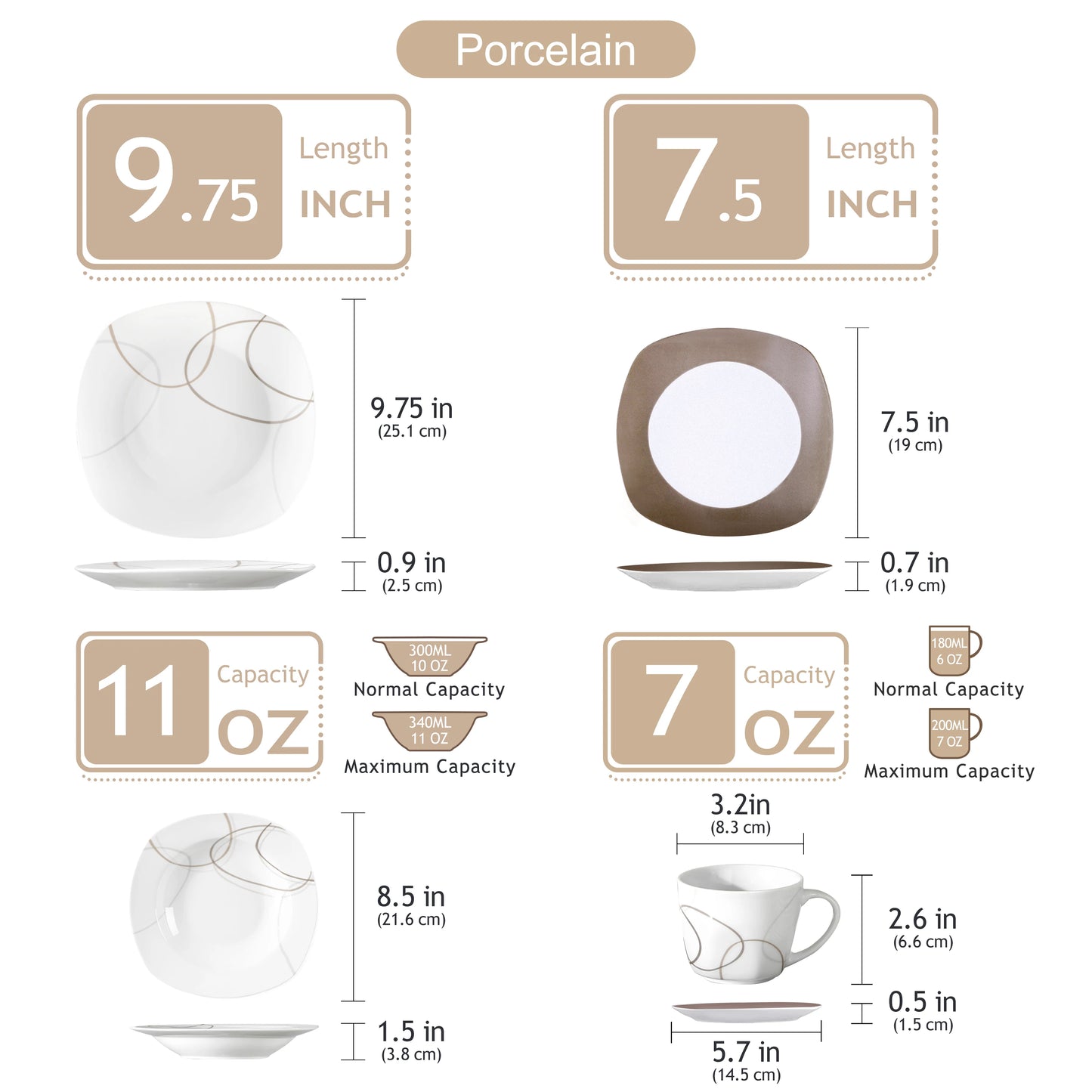 MALACASA 30 Piece Porcelain Dinnerware Set With Plates Cups Saucers
