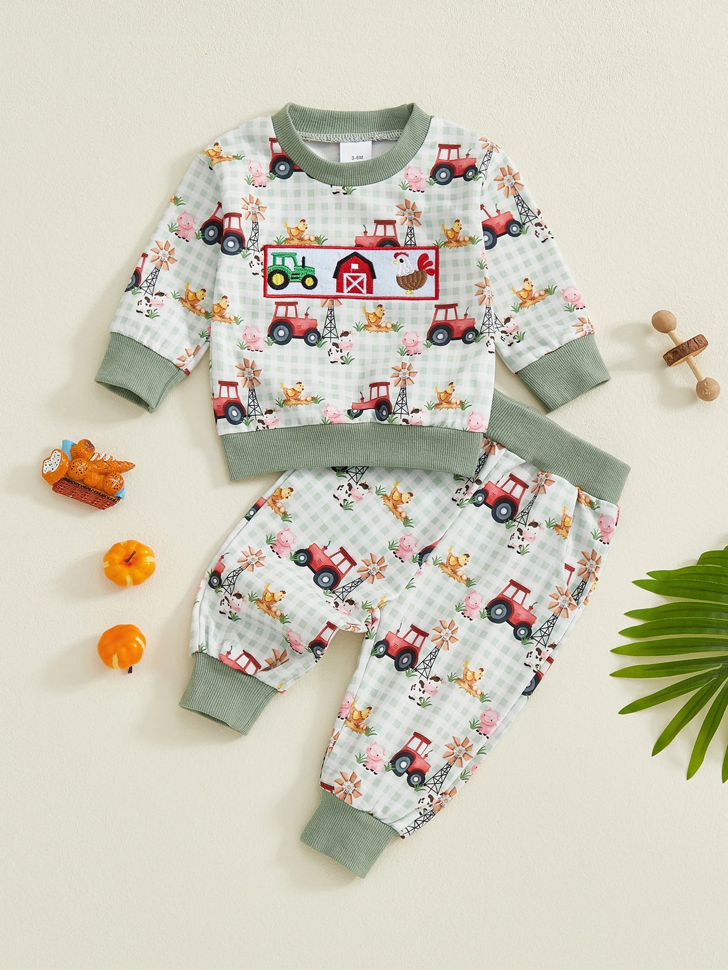 NONECN Cute Dinosaur Print Hooded Sweatshirt And Joggers Set