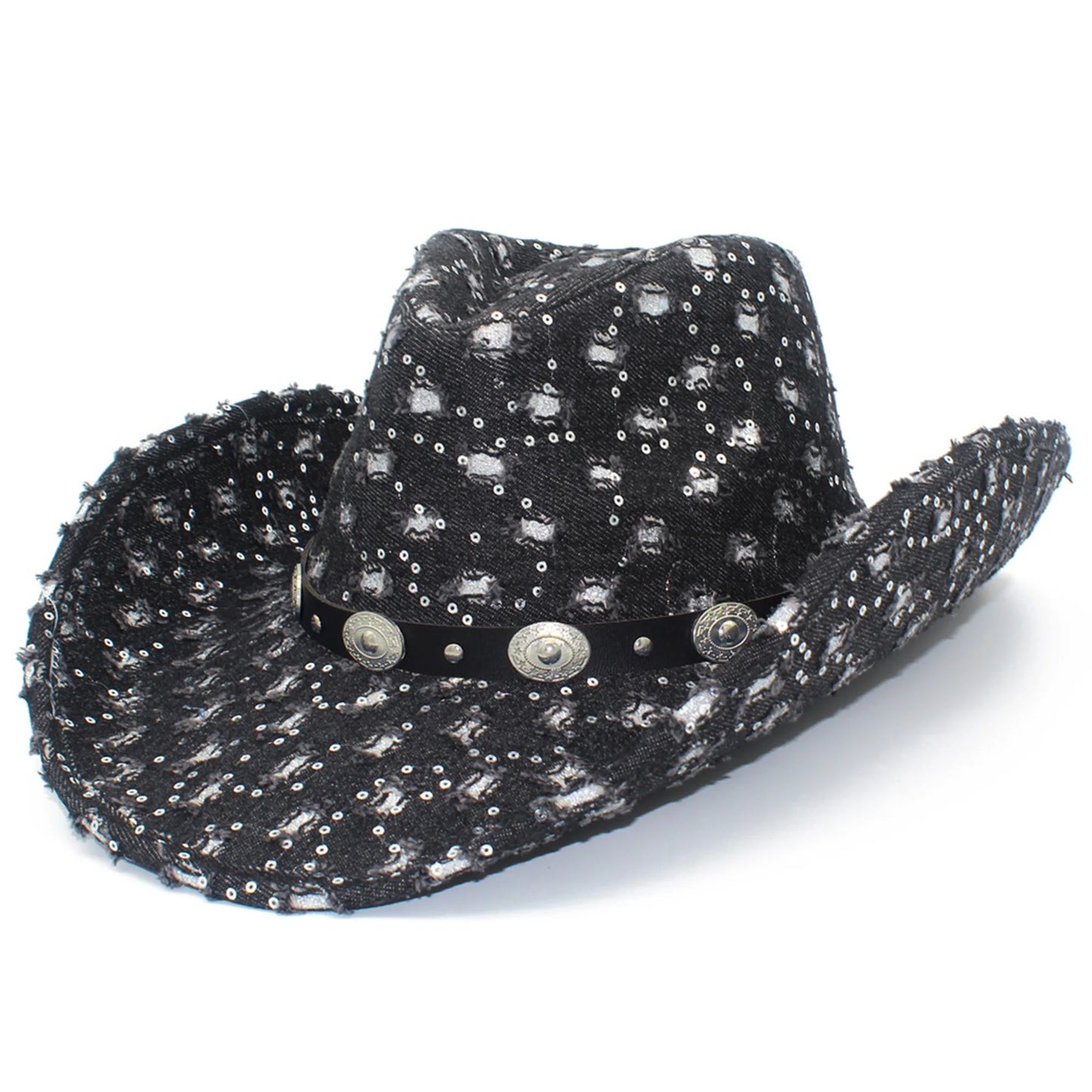 NONECN Vintage Distressed Cowboy Hat With Concho Band