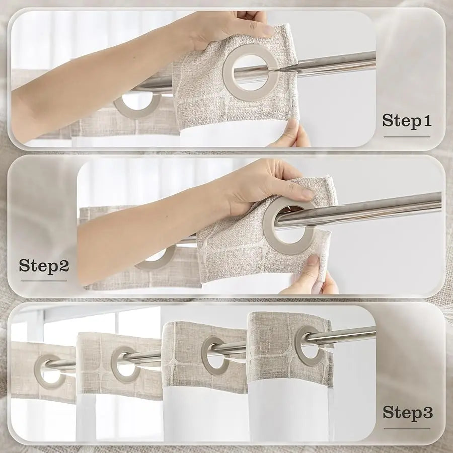 Rier Dream Farmhouse Linen Shower Curtain With Snap-In Liner