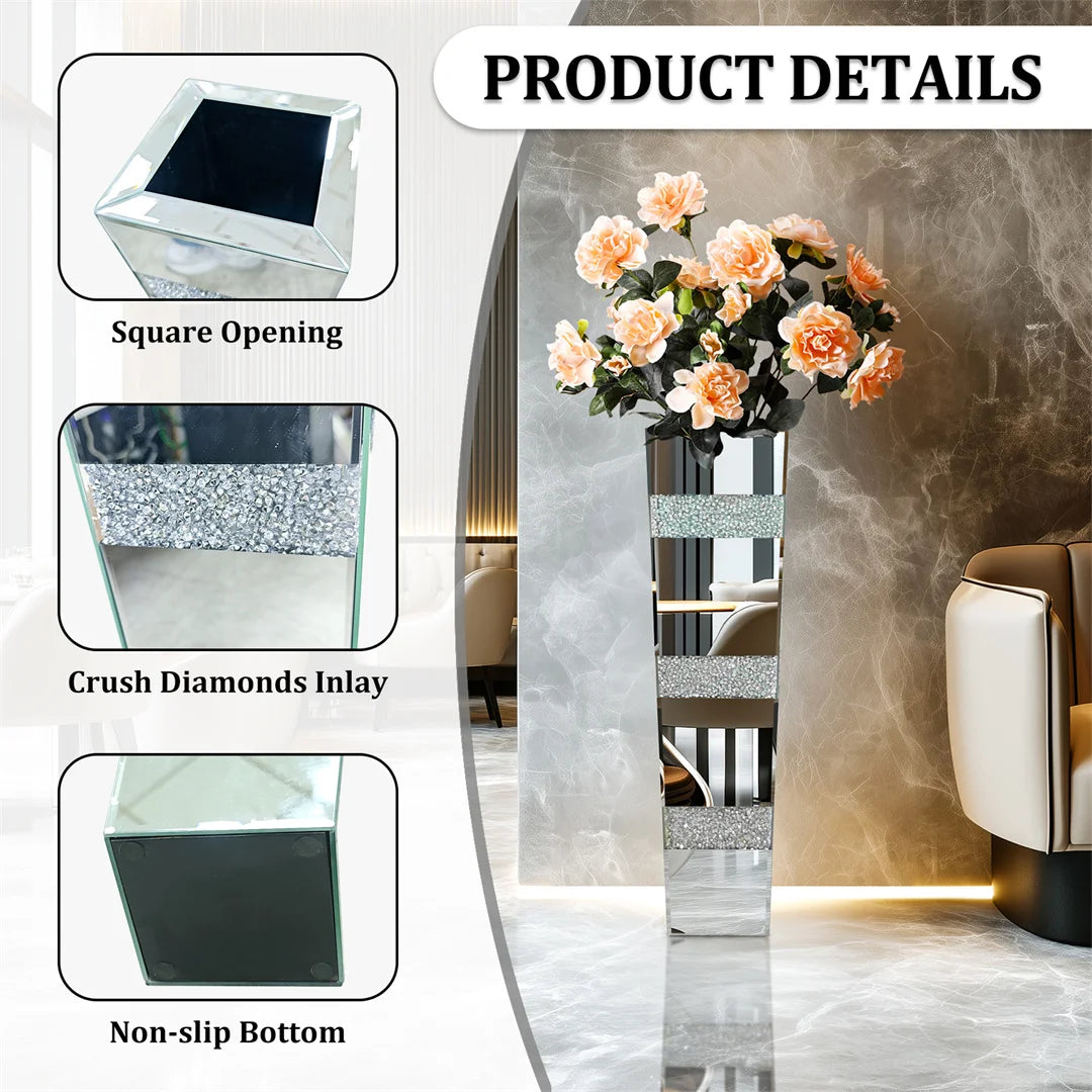 Modern Floor Vase With Crystal Mirror Finish For Floral Arrangements