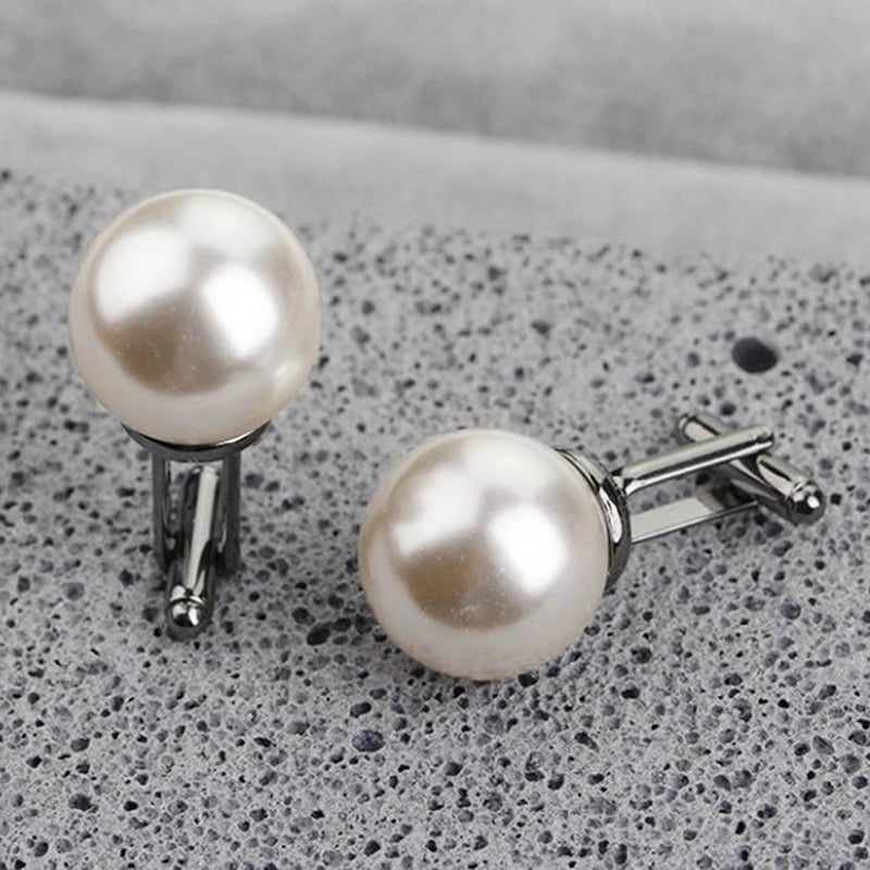 Round Simulated Pearl Beads Cufflinks For Men Wedding Gift