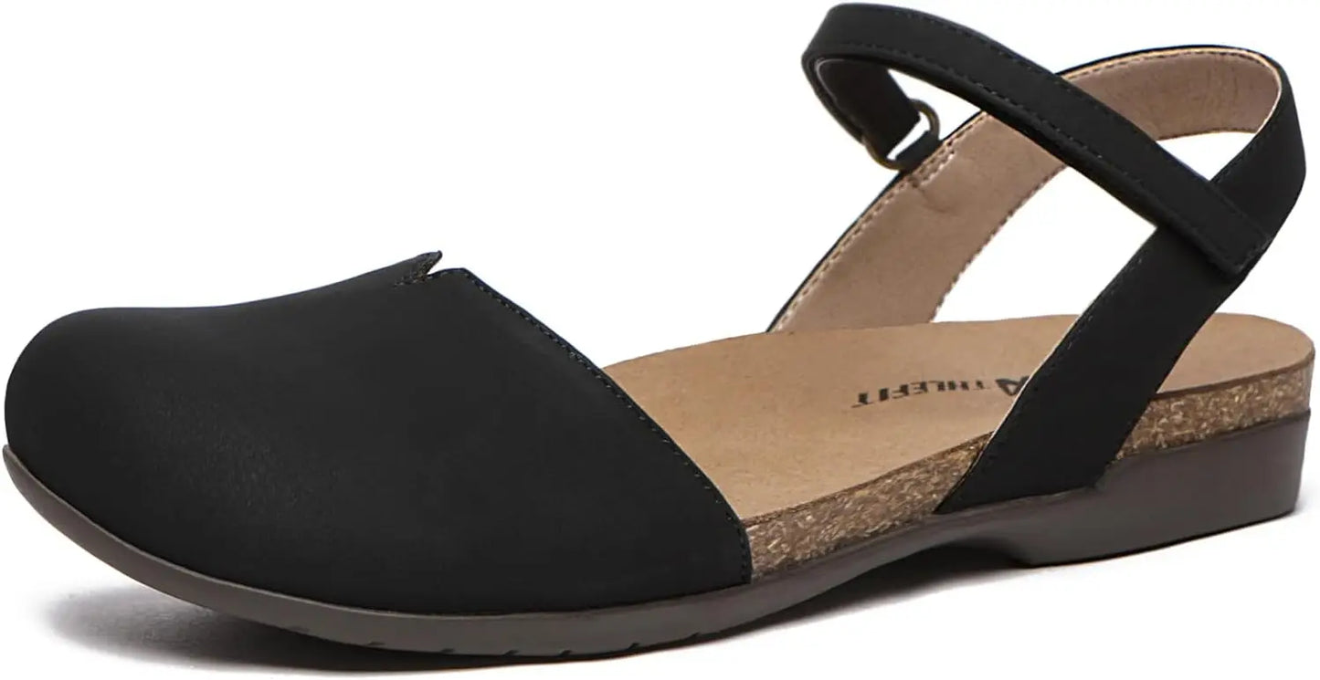 Womens Cork Footbed Closed Toe Sandals With Arch Support