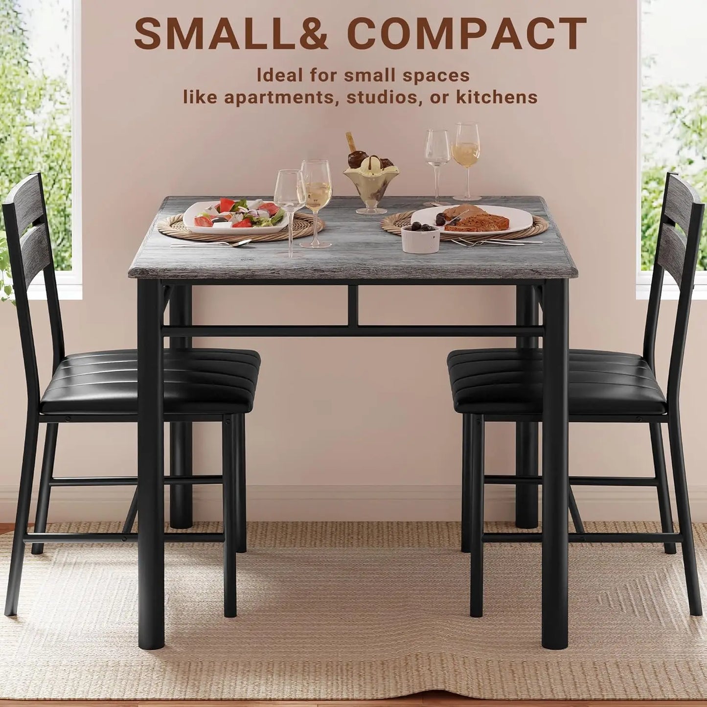 Ironck Dining Table Set for Two With Upholstered Chairs