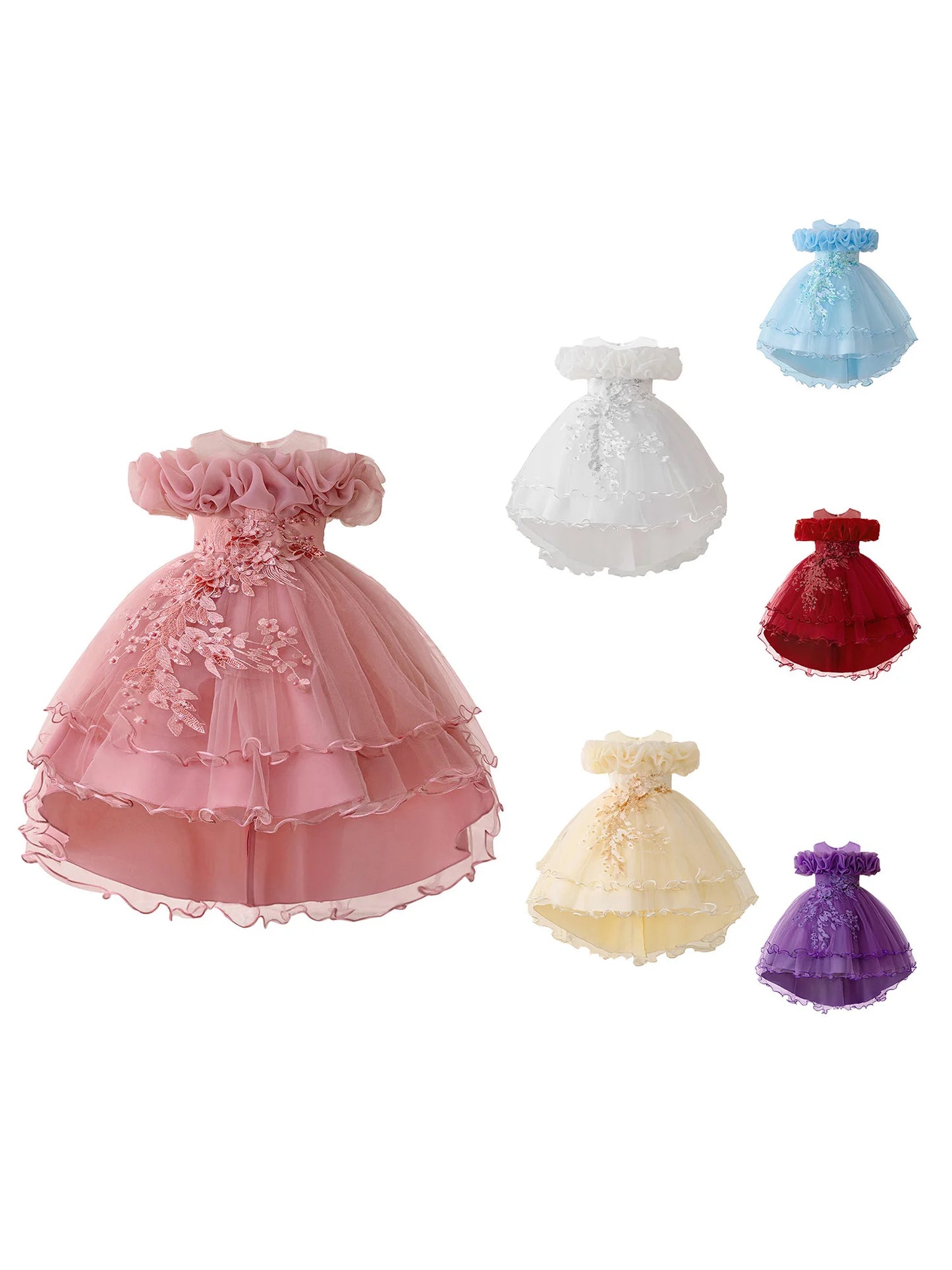 Toddler Girls Floral Print Sleeveless Tulle Dress With Ruffles