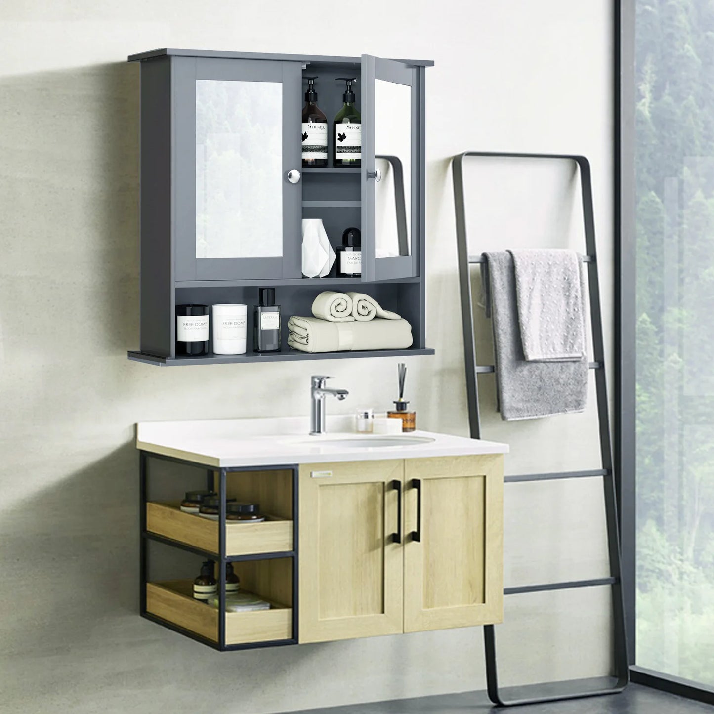 HOMASIS Wall Mount Mirror Cabinet Medicine Organizer For Bathroom