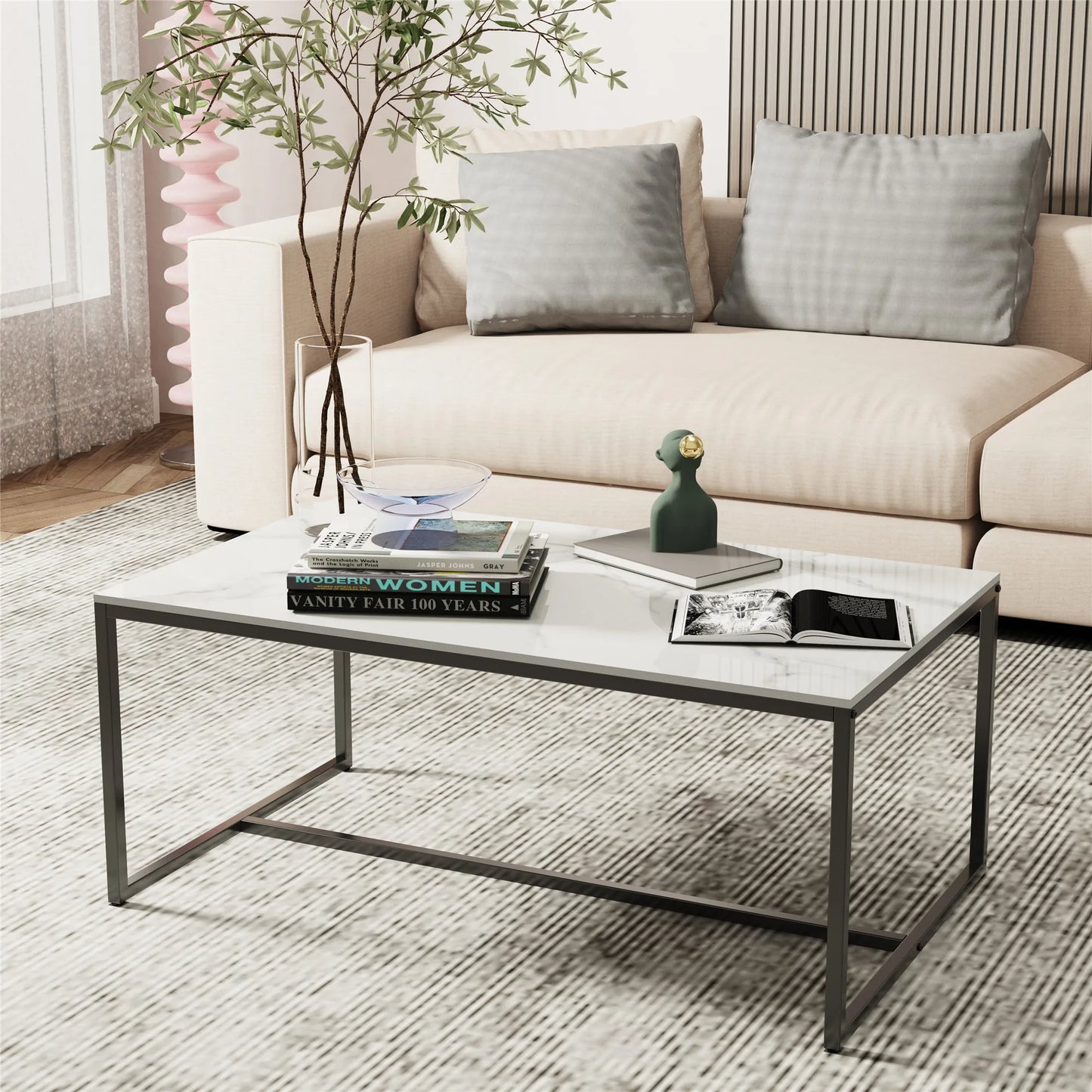 Wisfor Sintered Stone Coffee Table With Black Metal Frame