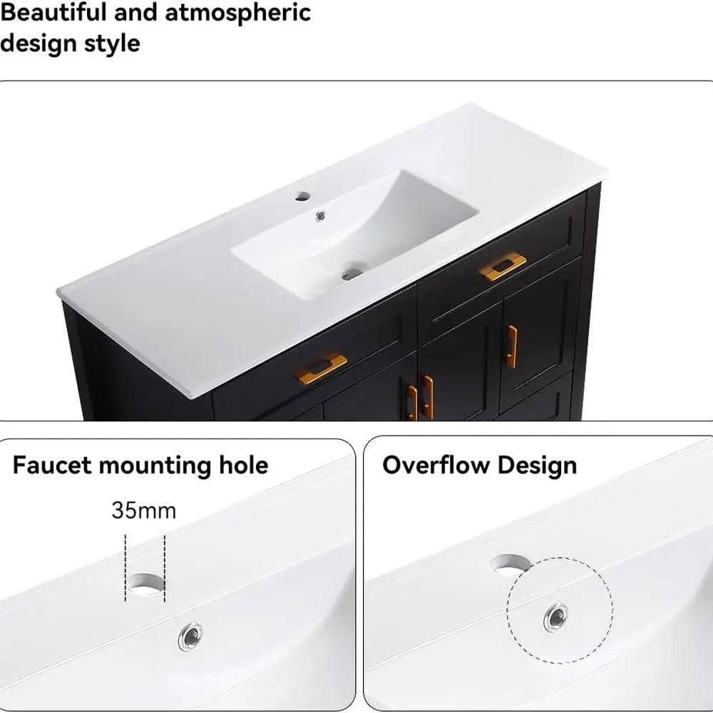 Modern Vanity Cabinet With Sink, 4 Drawers, Soft Close Doors