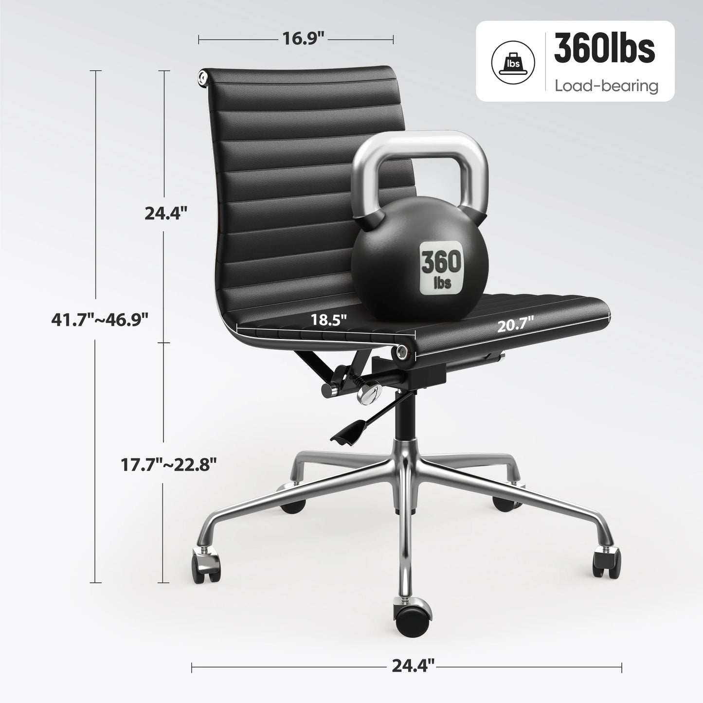 Furgle Modern Low Back Ribbed Armless Executive Swivel Office Chair With Top Grain Leather