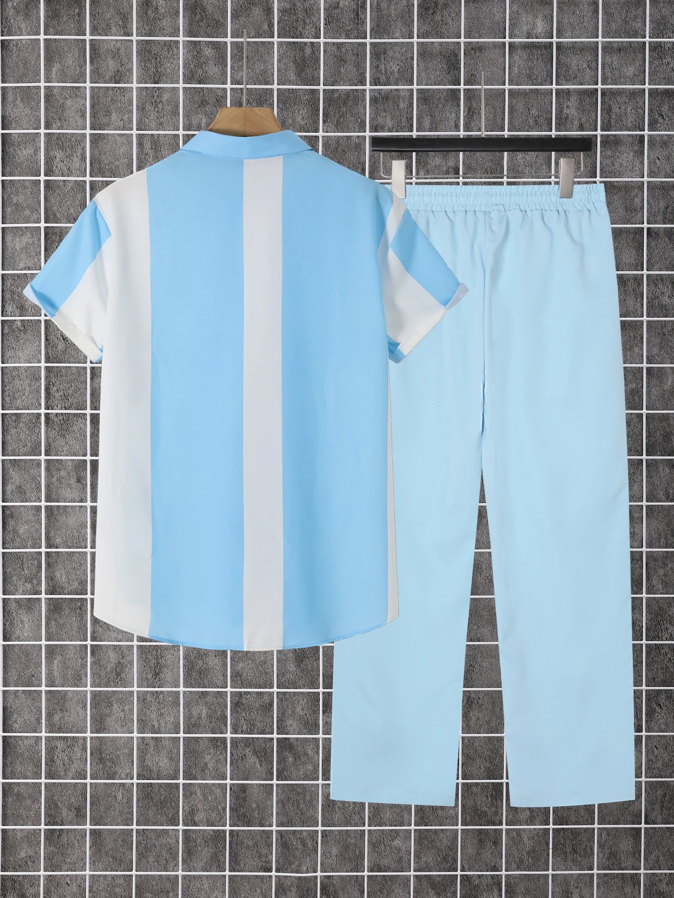 Men's Printed Summer Short Sleeve Shirt And Pants Set