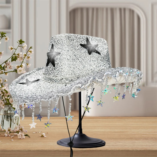 Glitter Western Hat With Rhinestone Embellishments