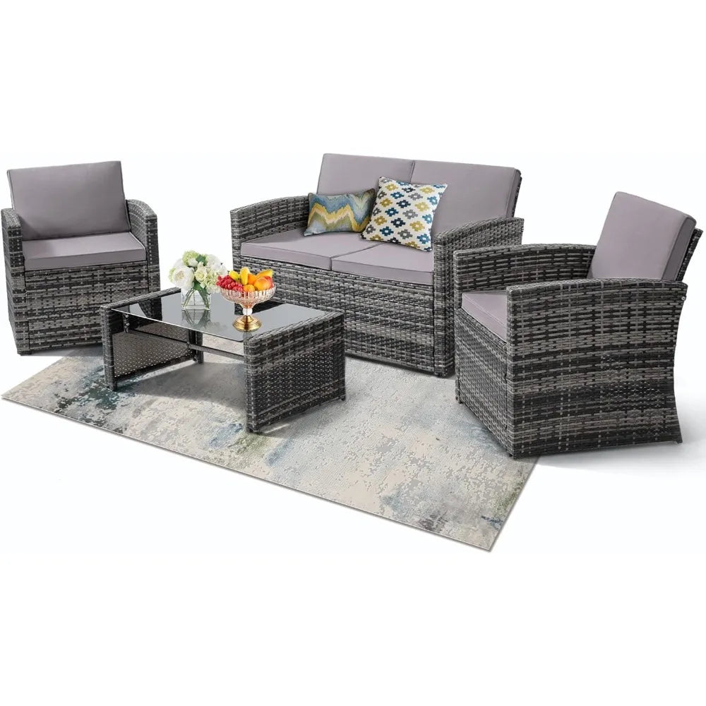 Courtyard Outdoor Rattan Conversation Sofa Set