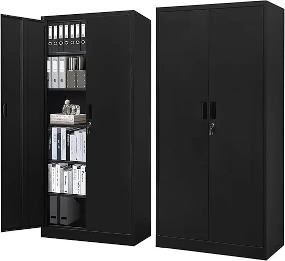 Metal Cabinet With 5 Adjustable Shelves And 2 Locking Doors