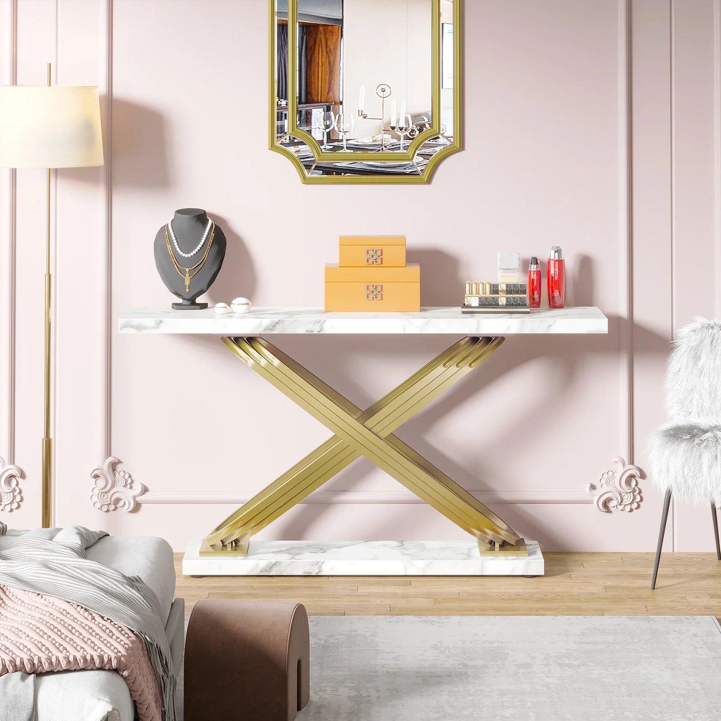 Tribesigns Modern Console Table With Faux Marble Finish Entryway