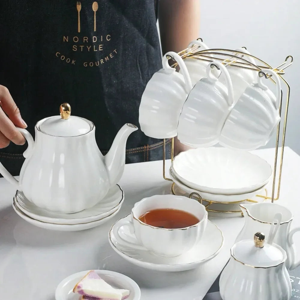 XMSJ British Tea Set for 6 with Teapot and Accessories