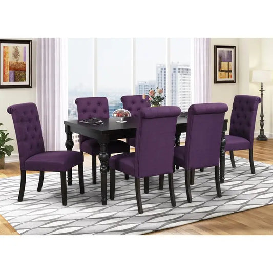 Urban Style Wood Dining Set With Turned-Leg Table And Six Chairs