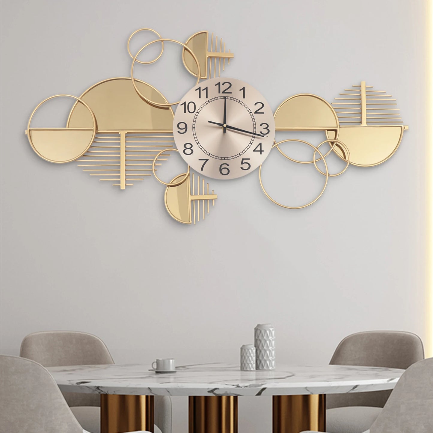 Modern Metal Wall Clock Silent Non Ticking Glass Decor For Home Office
