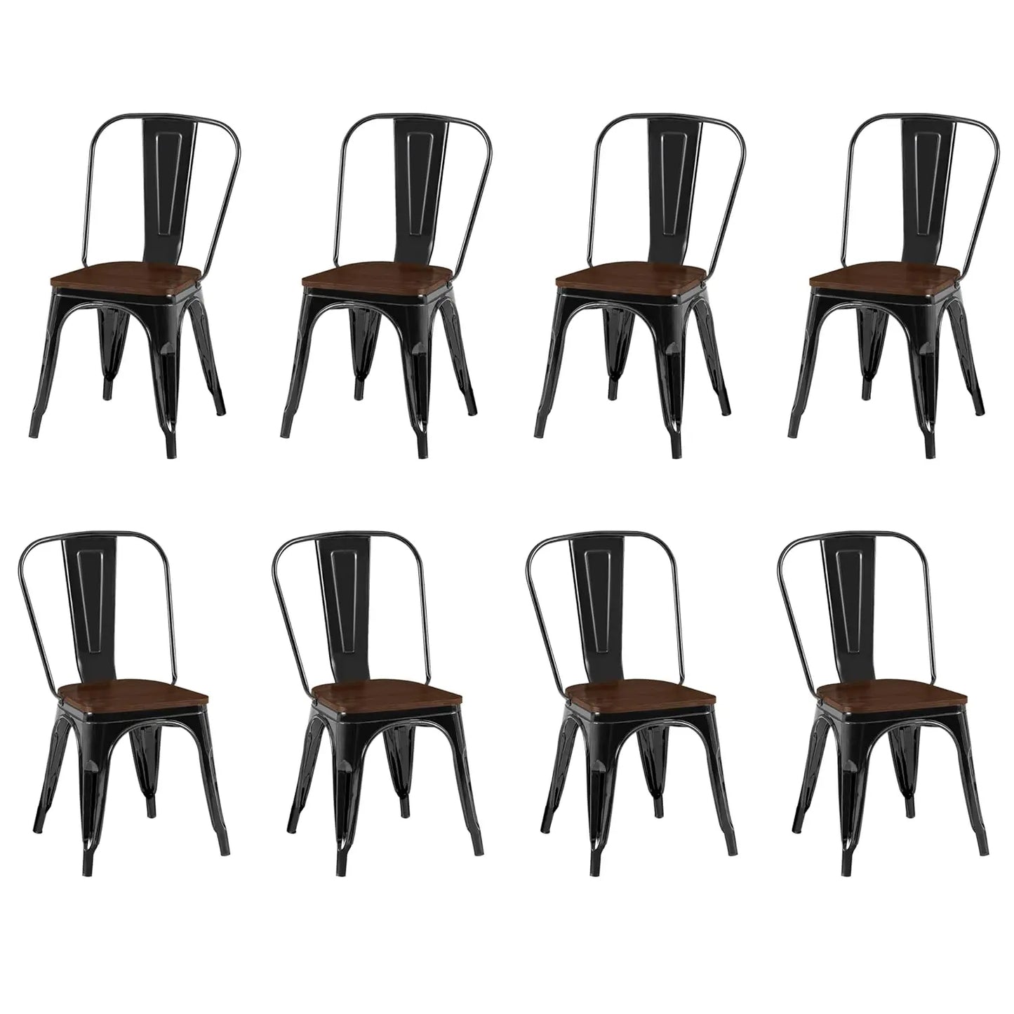 Industrial Metal Dining Chairs Set Of 8 Stackable High Back