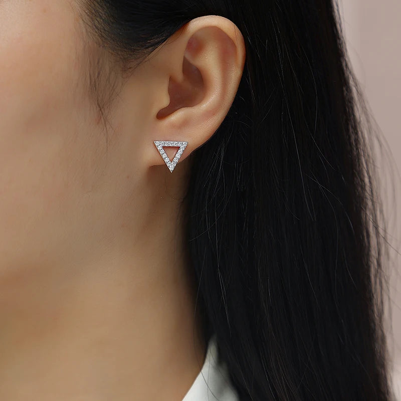 JIUZUAN Moissanite Triangle Stud Earrings 18K Gold Plated 925 Silver