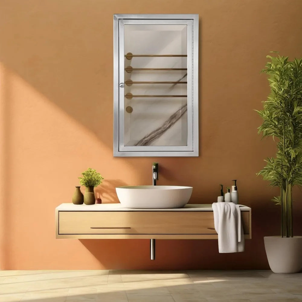 MKDK Recessed Medicine Cabinet Mirror Beveled Edge Storage